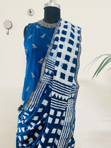 NEGATIVE-POSITVE INDIGO CHANDERI SILK SAREE
