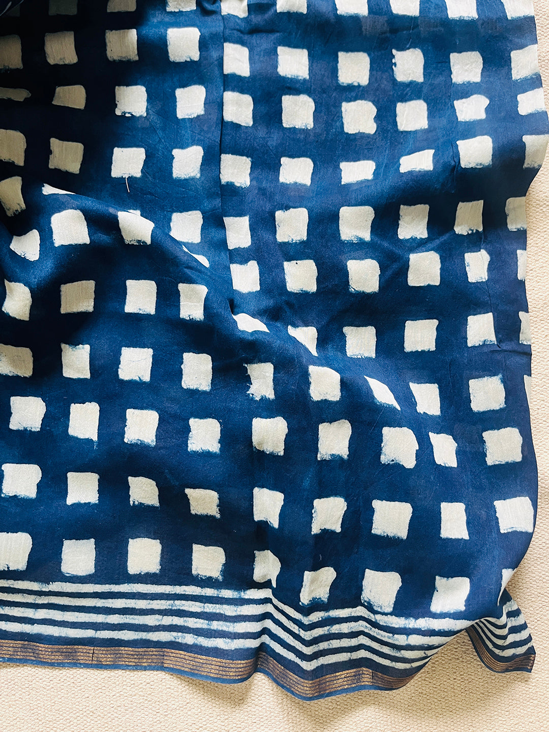 NEGATIVE-POSITVE INDIGO CHANDERI SILK SAREE