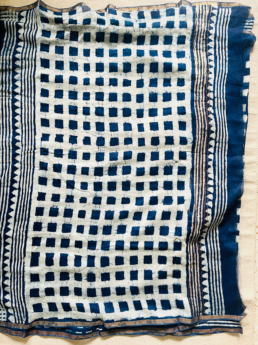 NEGATIVE-POSITVE INDIGO CHANDERI SILK SAREE