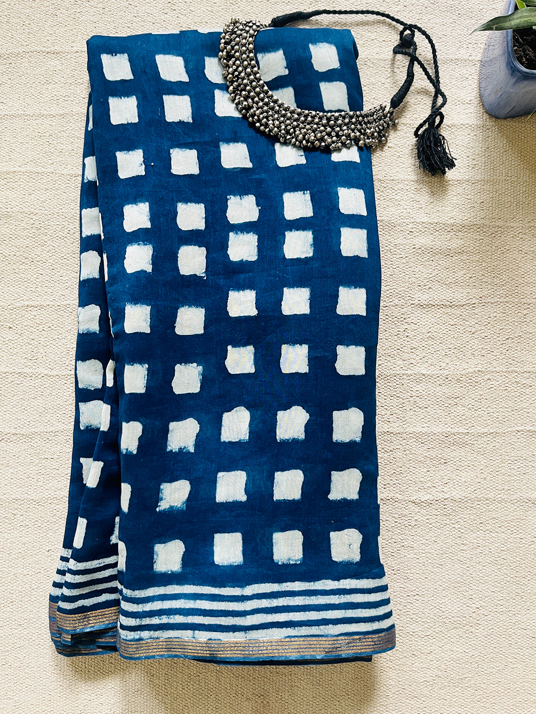 NEGATIVE-POSITVE INDIGO CHANDERI SILK SAREE