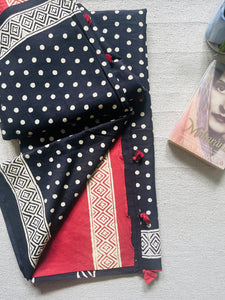 "POLKAS FOREVER" TASSELED MULMUL SAREE BLACK