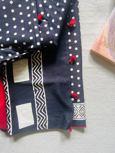 "POLKAS FOREVER" TASSELED MULMUL SAREE BLACK