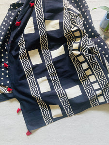 "POLKAS FOREVER" TASSELED MULMUL SAREE BLACK