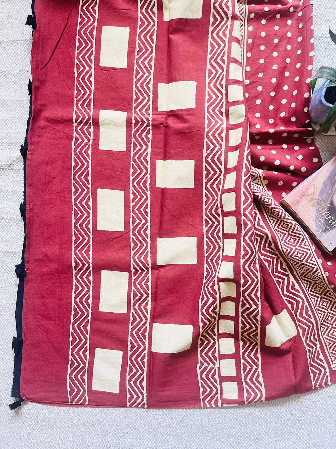 "POLKAS FOREVER" TASSELED MULMUL SAREE SCARLET RED