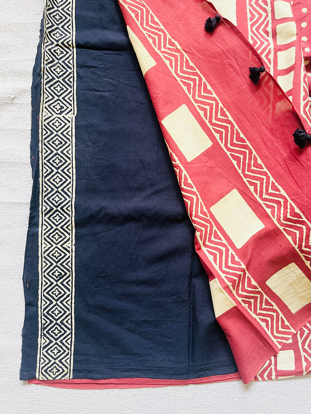 "POLKAS FOREVER" TASSELED MULMUL SAREE SCARLET RED