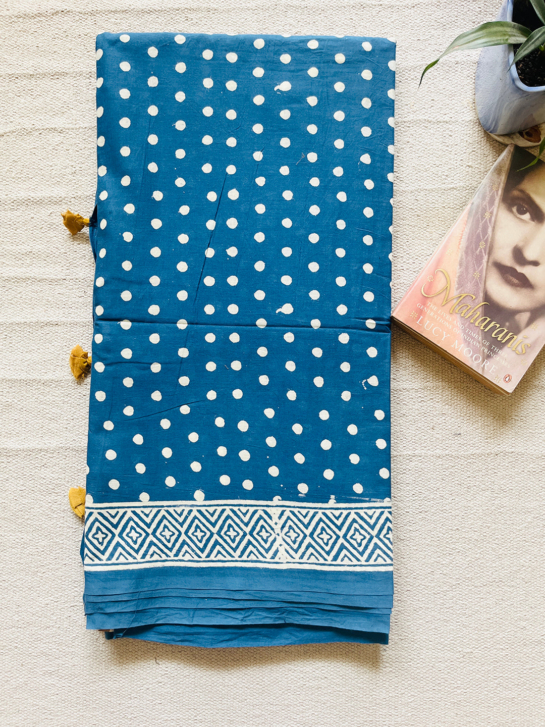 "POLKAS FOREVER" TASSELED MULMUL SAREE BLUE