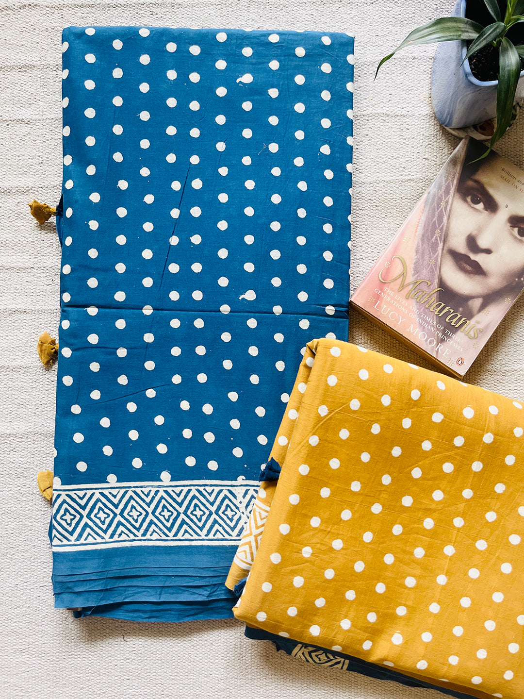 "POLKAS FOREVER" TASSELED MULMUL SAREE BLUE