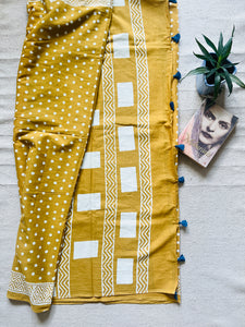 "POLKAS FOREVER" TASSELED MULMUL SAREE MUSTARD