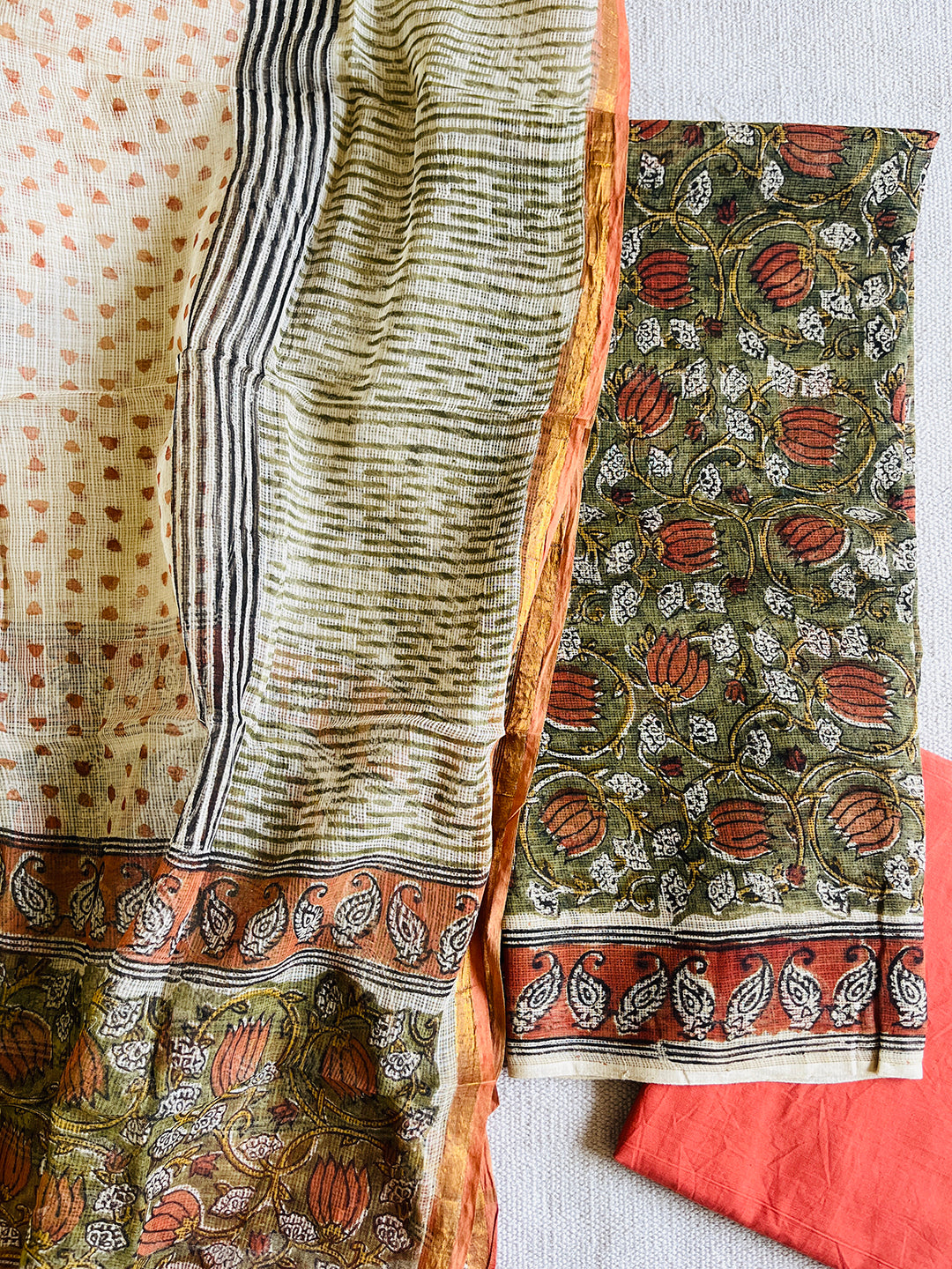 "KALAMKARI" MEHENDI KOTA DORIA UNSTITCHED SUIT