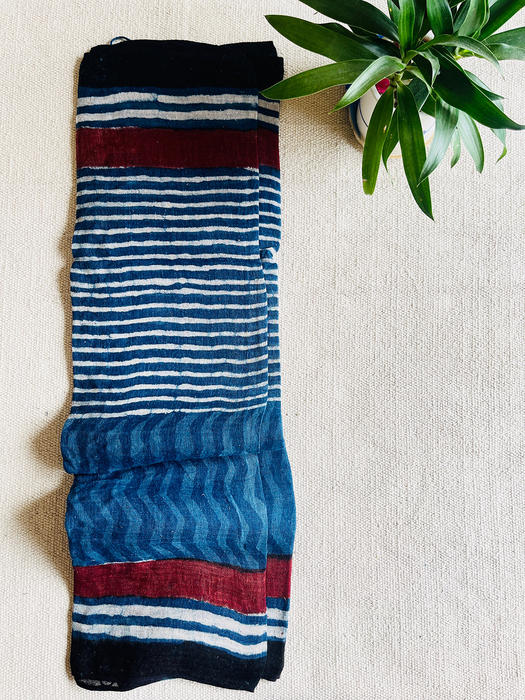 "DANCING STRIPES" INDIGO LINEN DUPATTA