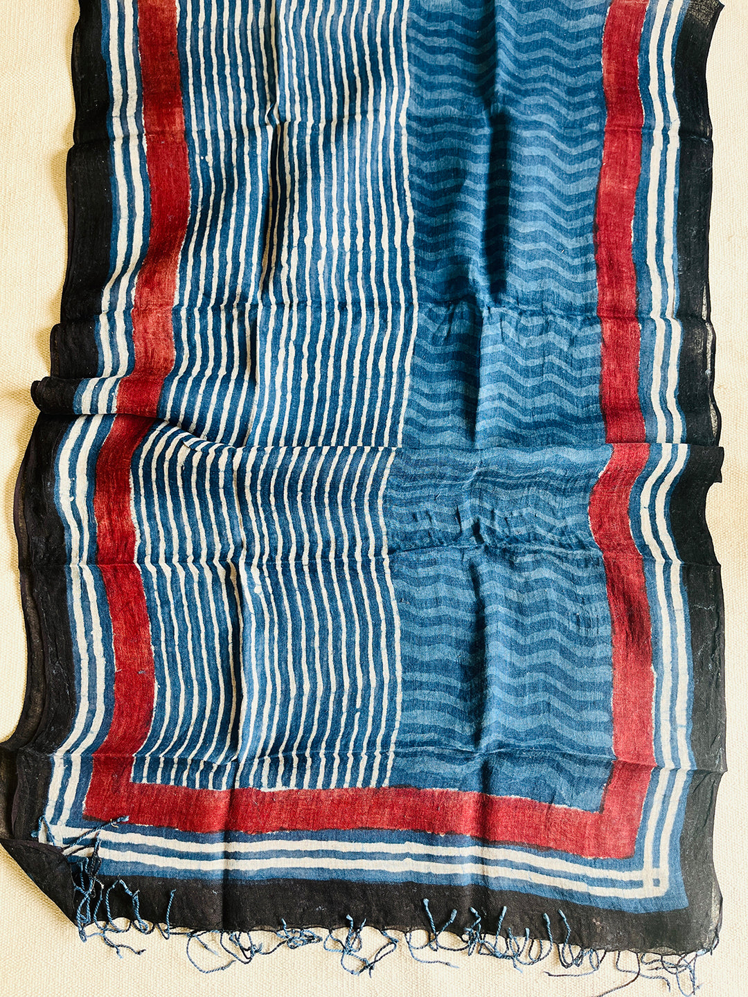 "DANCING STRIPES" INDIGO LINEN DUPATTA