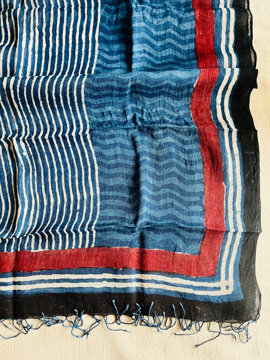 "DANCING STRIPES" INDIGO LINEN DUPATTA