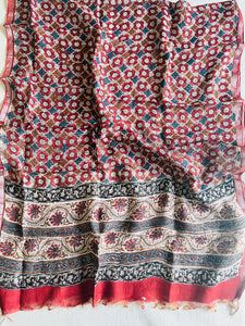 CHANDERI PASHMINA KALAMKARI ALLOVER PRINT DUPATTA- GARNET