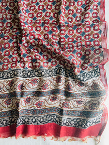 CHANDERI PASHMINA KALAMKARI ALLOVER PRINT DUPATTA- GARNET