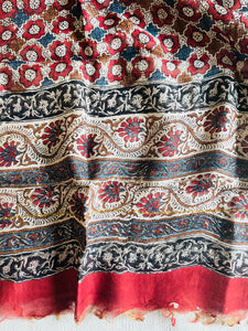 CHANDERI PASHMINA KALAMKARI ALLOVER PRINT DUPATTA- GARNET