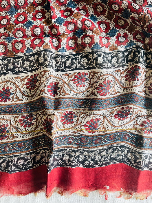 CHANDERI PASHMINA KALAMKARI ALLOVER PRINT DUPATTA- GARNET