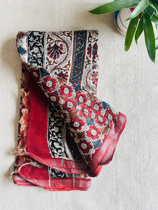 CHANDERI PASHMINA KALAMKARI ALLOVER PRINT DUPATTA- GARNET