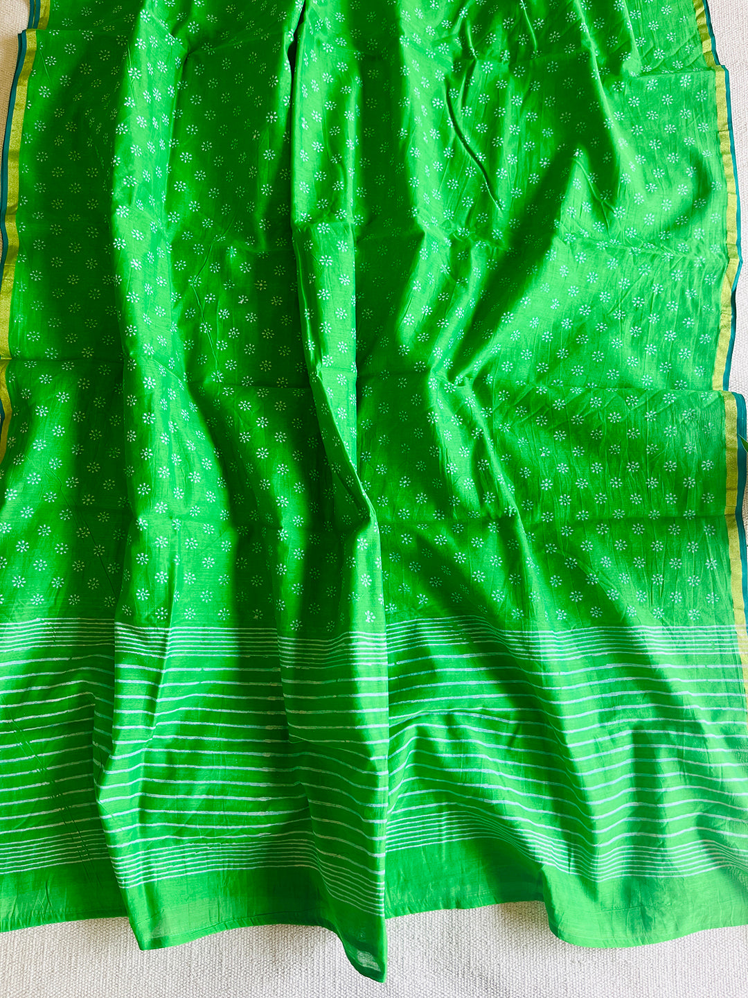 CHANDERI BRIGHT-GREEN HAND BLOCK PRINTED DUPATTA