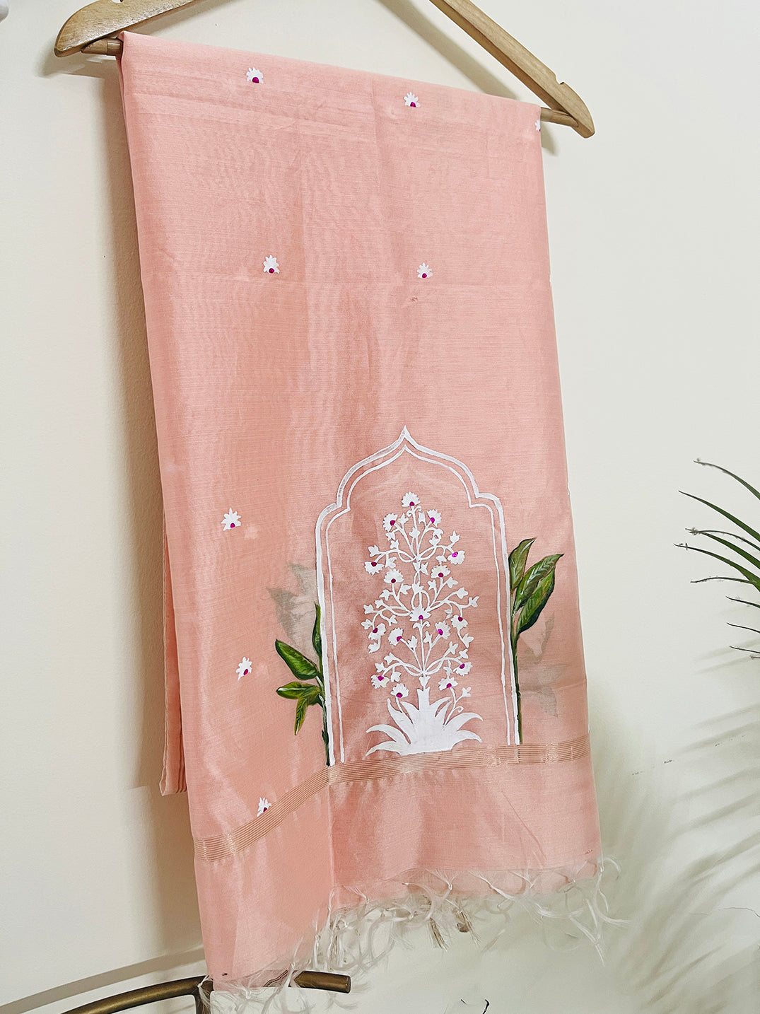 EXCLUSIVE- HAND PAINTED MUGHAL FLORAL CHANDERI SILK DUPATTA