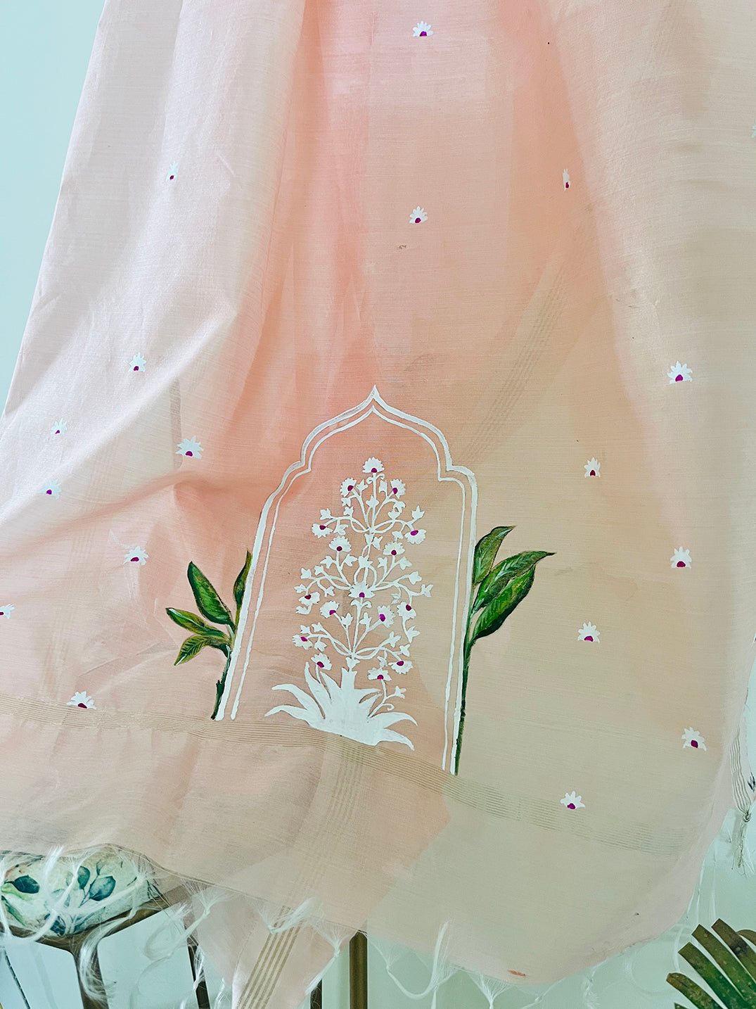 EXCLUSIVE- HAND PAINTED MUGHAL FLORAL CHANDERI SILK DUPATTA