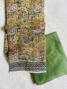 JAMAWAR HAND-BLOCK PRINTED KOTA UNSTITCHED SUIT- MUSTARD