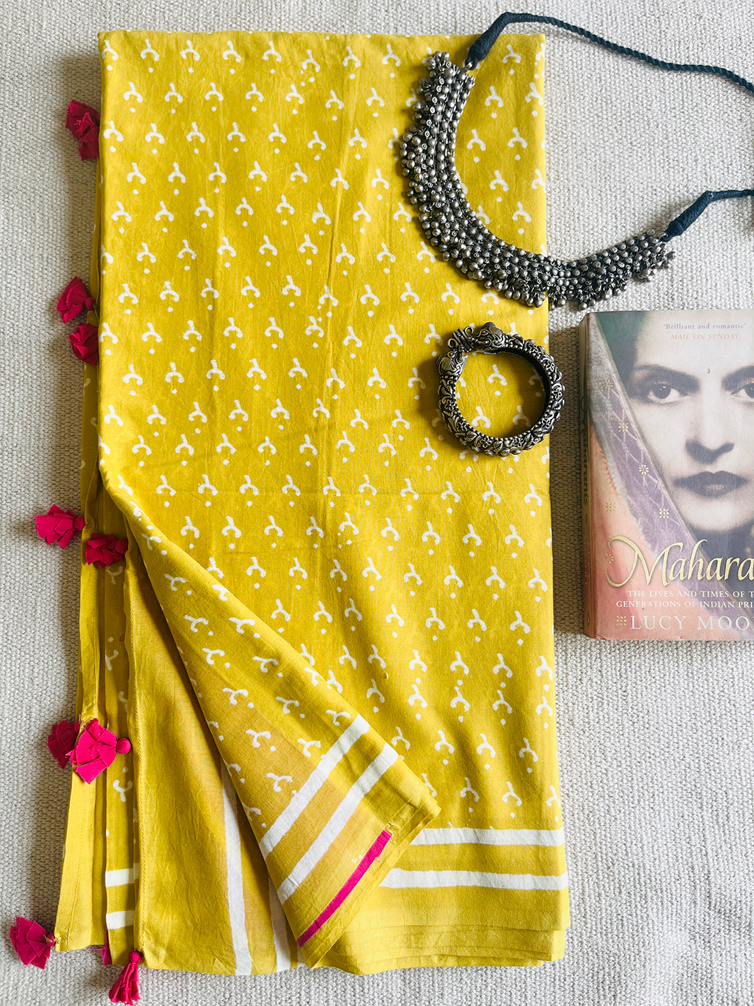 "THE MAGIC IS IN YOU"-BLOCK PRINTED COTTON MULMUL SAREE (YELLOW)