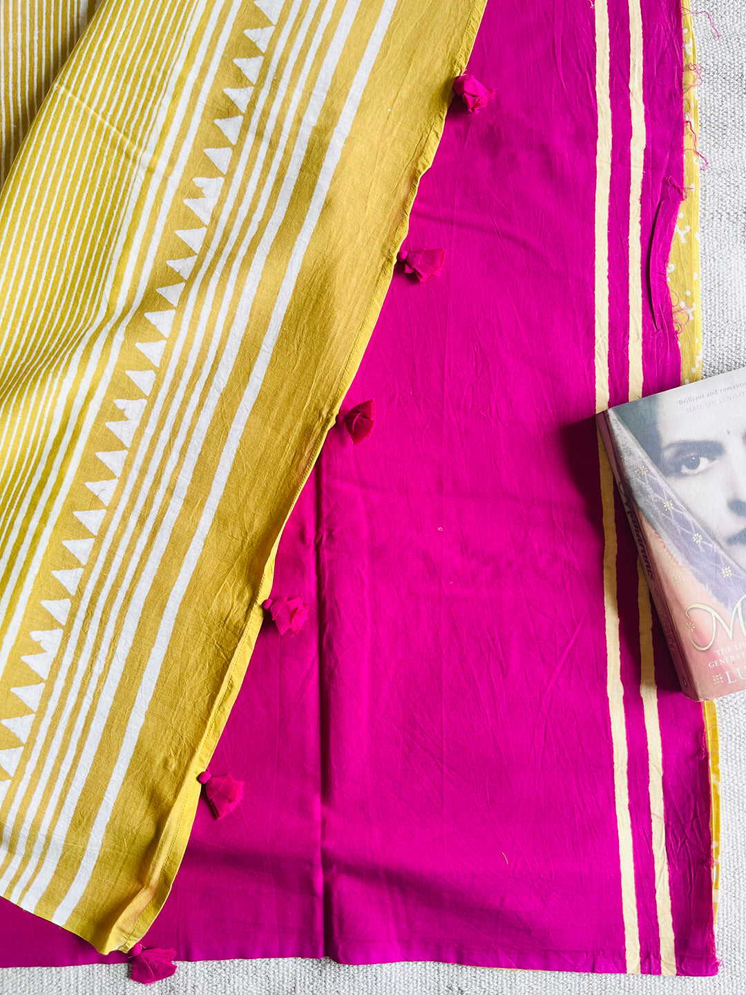 "THE MAGIC IS IN YOU"-BLOCK PRINTED COTTON MULMUL SAREE (YELLOW)