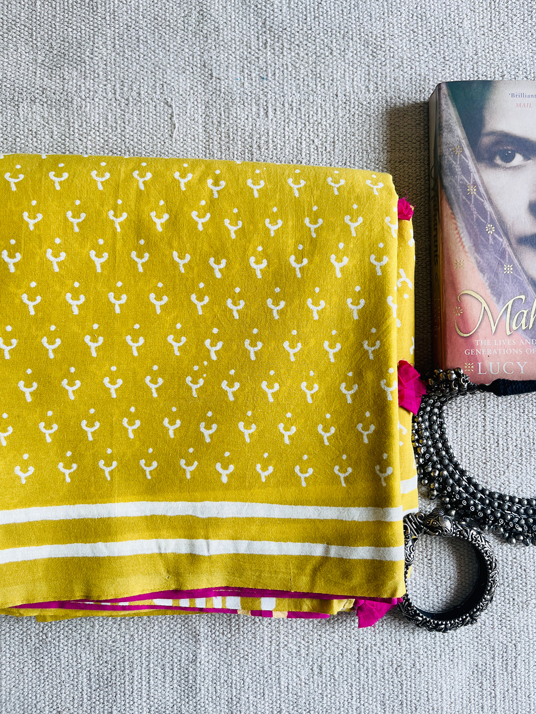 "THE MAGIC IS IN YOU"-BLOCK PRINTED COTTON MULMUL SAREE (YELLOW)