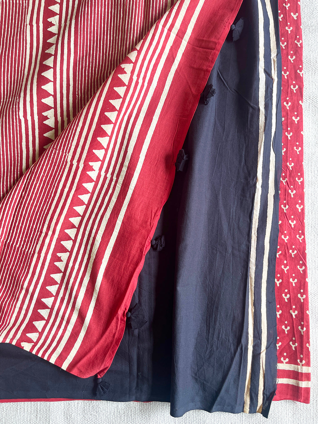"THE MAGIC IS IN YOU"-BLOCK PRINTED COTTON MULMUL SAREE (RUSTIC RED)