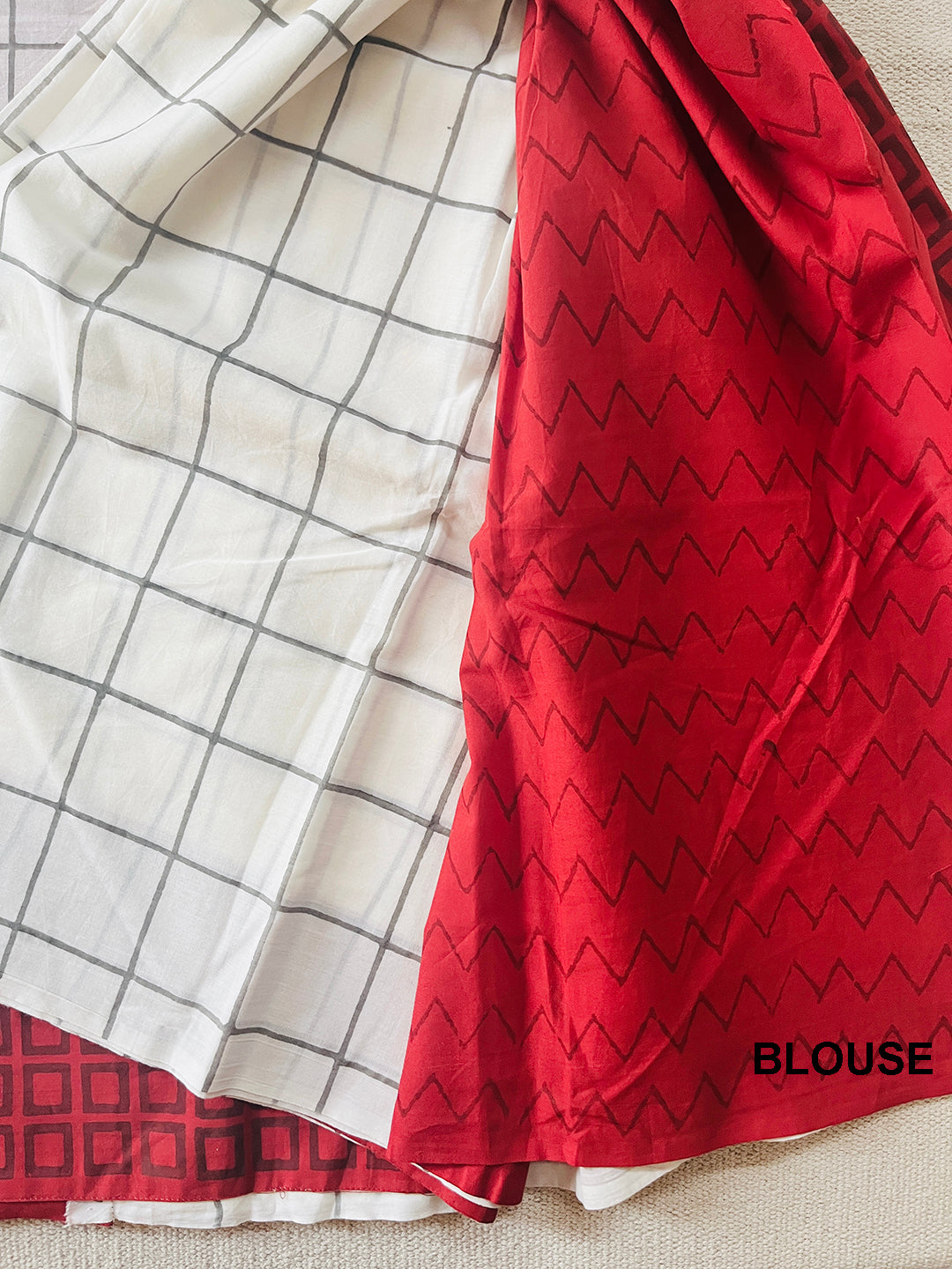 "MONOCHROMES WITH A TWIST" MULMUL HAND BLOCK PRINTED SAREE