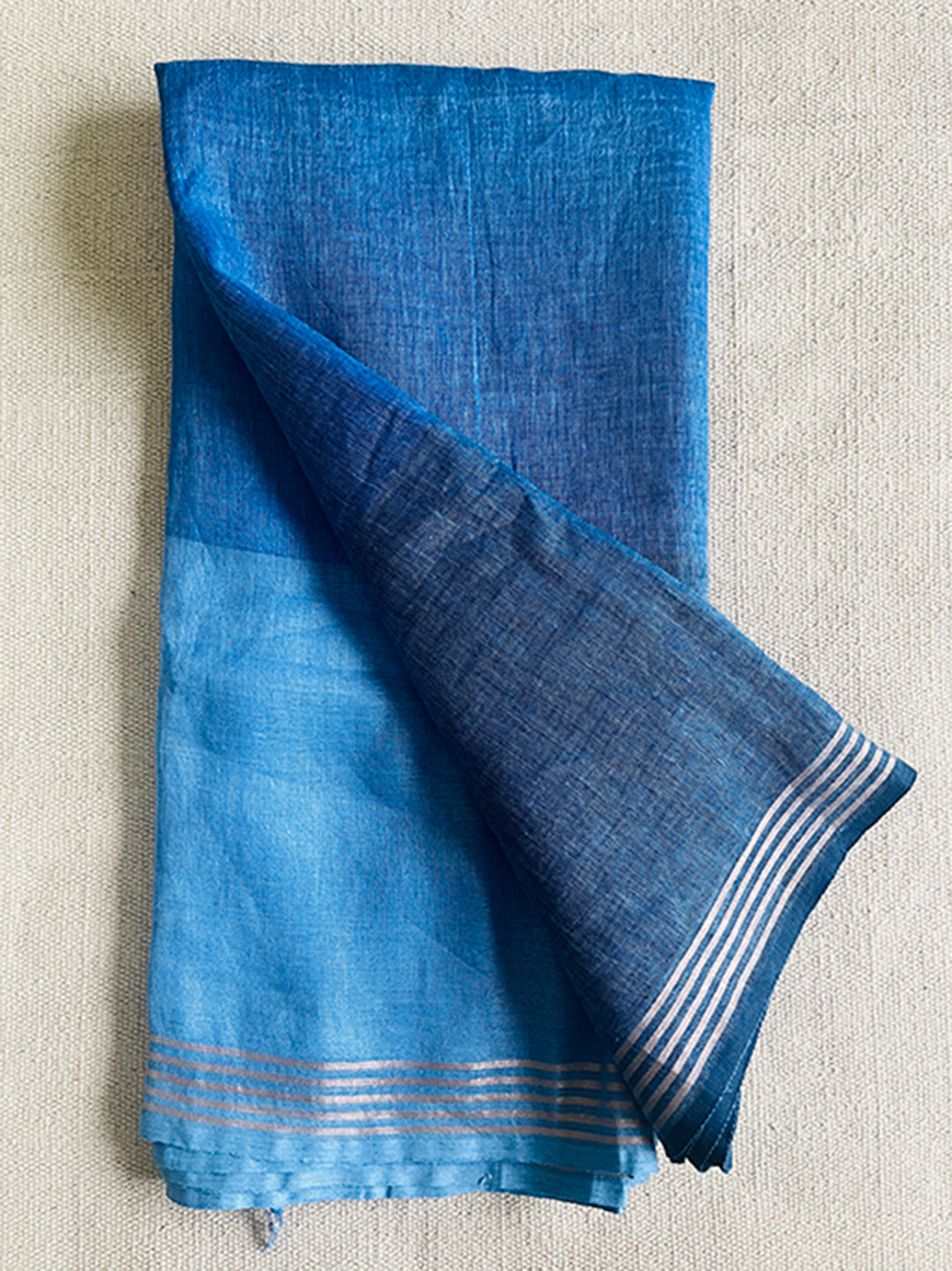HANDWOVEN OMBRE LINEN SAREE- BLUE SKY