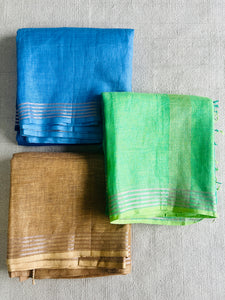 HANDWOVEN OMBRE LINEN SAREE- BLUE SKY