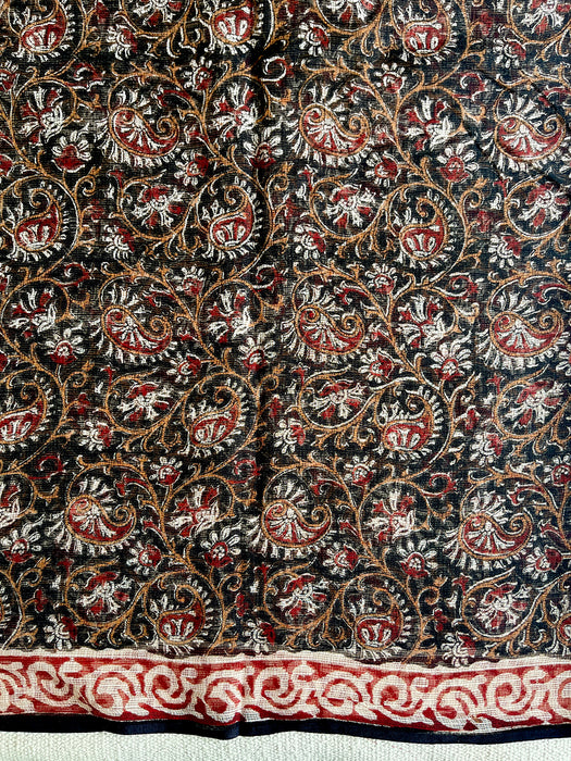 BLACK KALAMKARI HAND-BLOCK PRINTED KOTA DORIA SAREE
