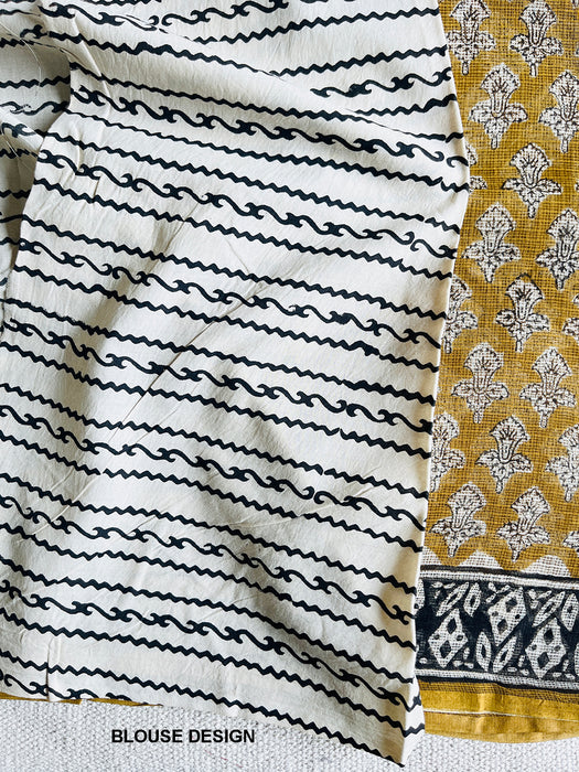 MUSTARD YELLOW ALLOVER BOOTI-PRINT KOTA DORIA SAREE