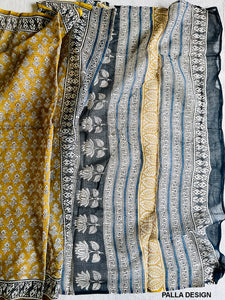 MUSTARD YELLOW ALLOVER BOOTI-PRINT KOTA DORIA SAREE