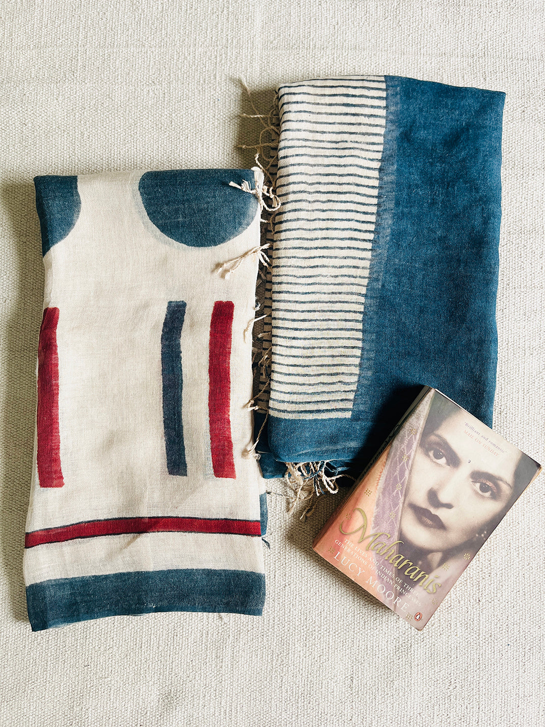 "CONTEMPORARY CHIC" LINEN DUPATTA- TEAL & BRICK