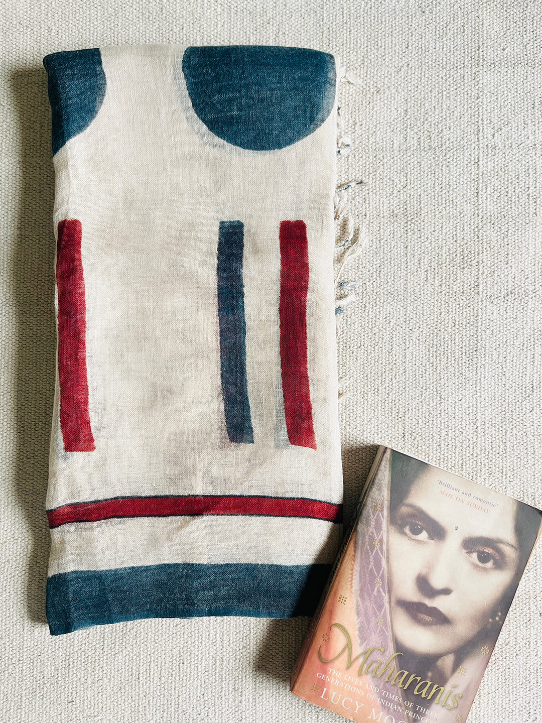 "CONTEMPORARY CHIC" LINEN DUPATTA- TEAL & BRICK