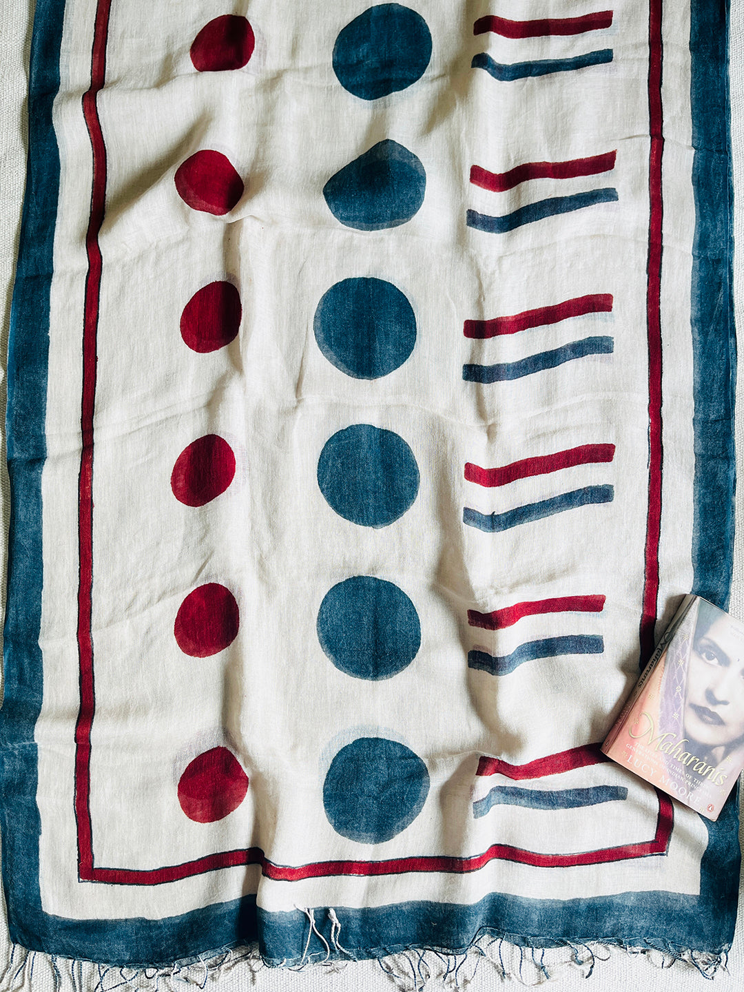 "CONTEMPORARY CHIC" LINEN DUPATTA- TEAL & BRICK