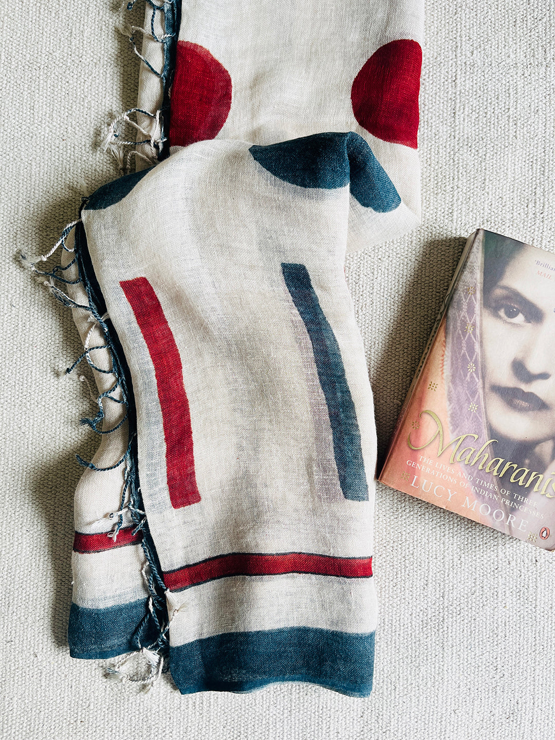 "CONTEMPORARY CHIC" LINEN DUPATTA- TEAL & BRICK