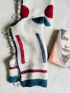 "CONTEMPORARY CHIC" LINEN DUPATTA- TEAL & BRICK