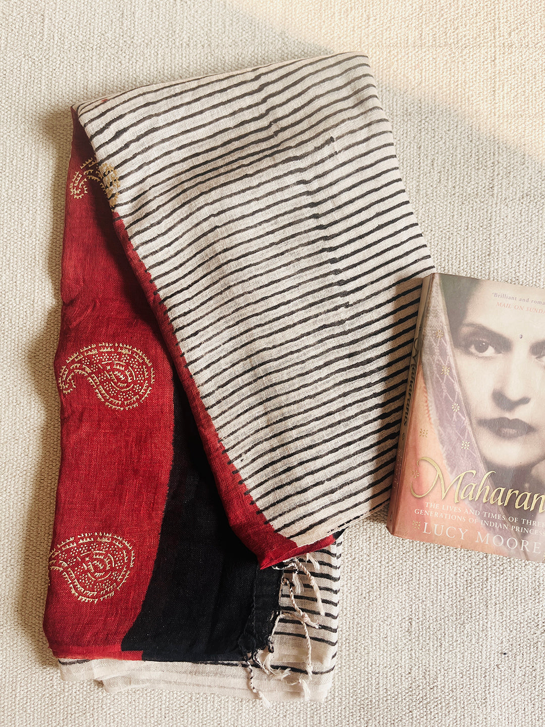 "CONTEMPORARY STRIPES WITH GOLD PAISLEY" LINEN DUPATTA