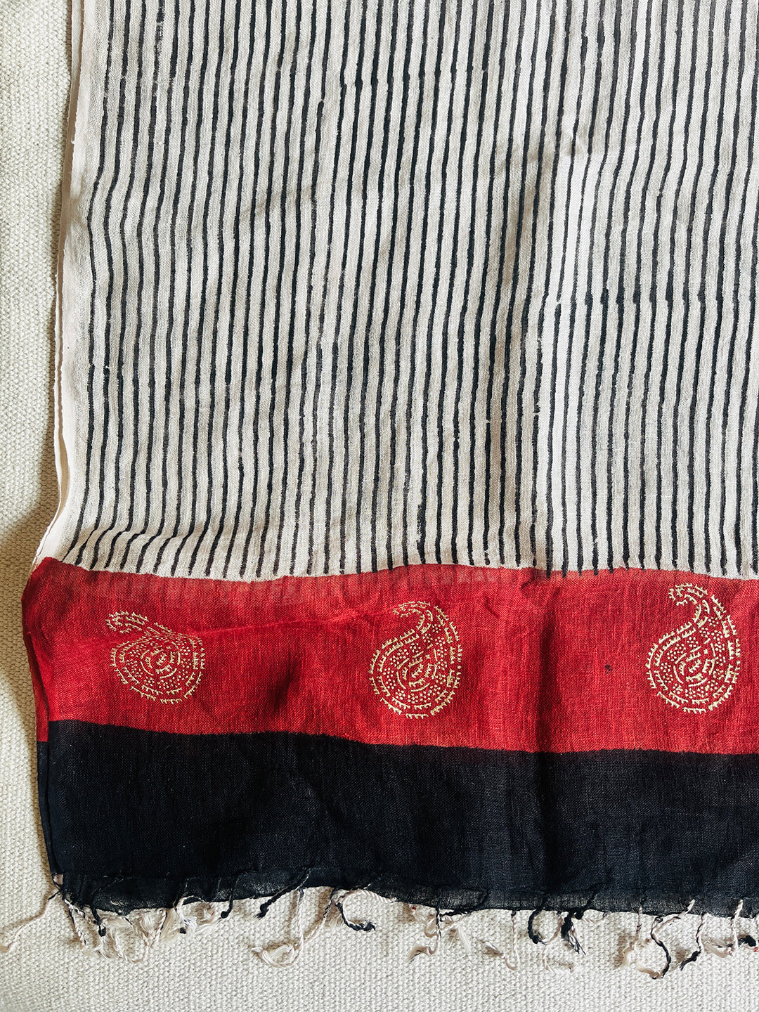 "CONTEMPORARY STRIPES WITH GOLD PAISLEY" LINEN DUPATTA