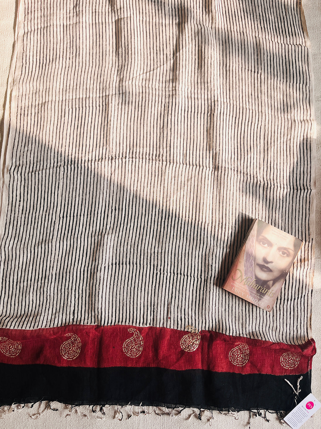 "CONTEMPORARY STRIPES WITH GOLD PAISLEY" LINEN DUPATTA