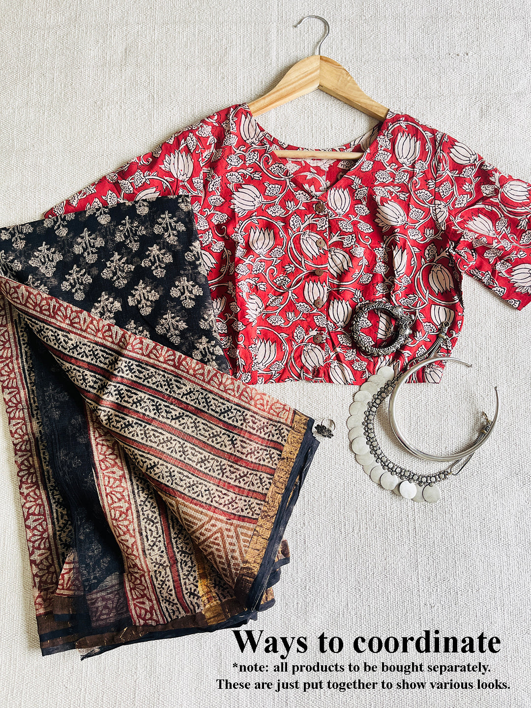 KALAMKARI SCARLET HAND-BLOCK PRINTED BLOUSE