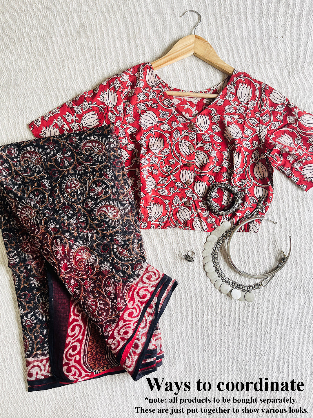 KALAMKARI SCARLET HAND-BLOCK PRINTED BLOUSE