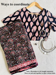 BLACK KALAMKARI HAND-BLOCK PRINTED KOTA DORIA SAREE