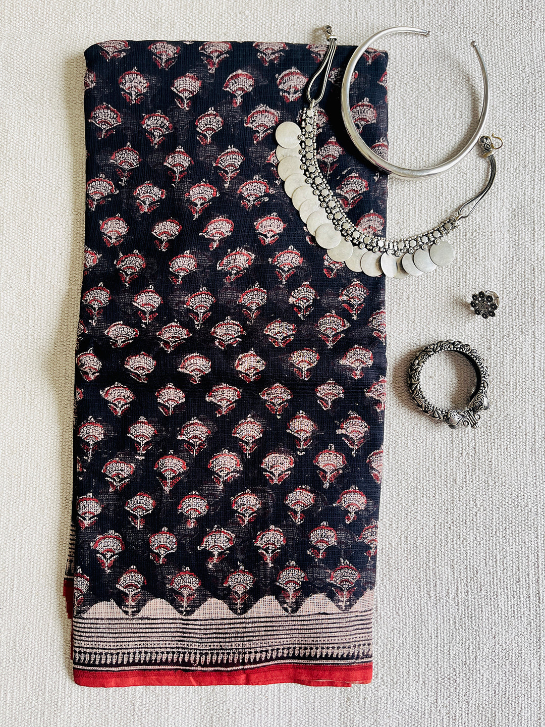 ALLOVER BOOTI BLACK & RED KOTA DORIA SAREE