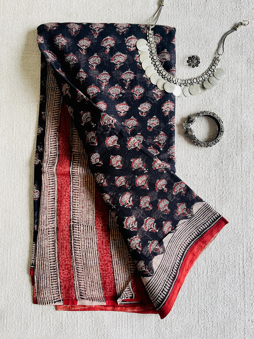 ALLOVER BOOTI BLACK & RED KOTA DORIA SAREE