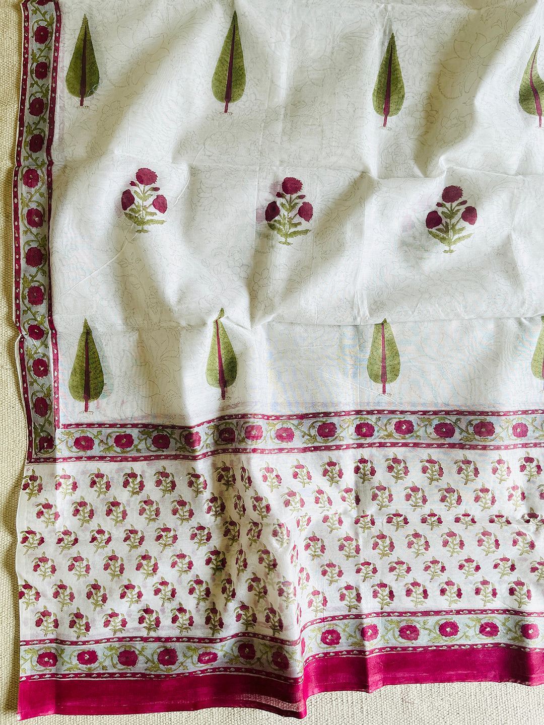 "MUGHAL FLORALS" HAND BLOCK PRINTED CHANDERI DUPATTA