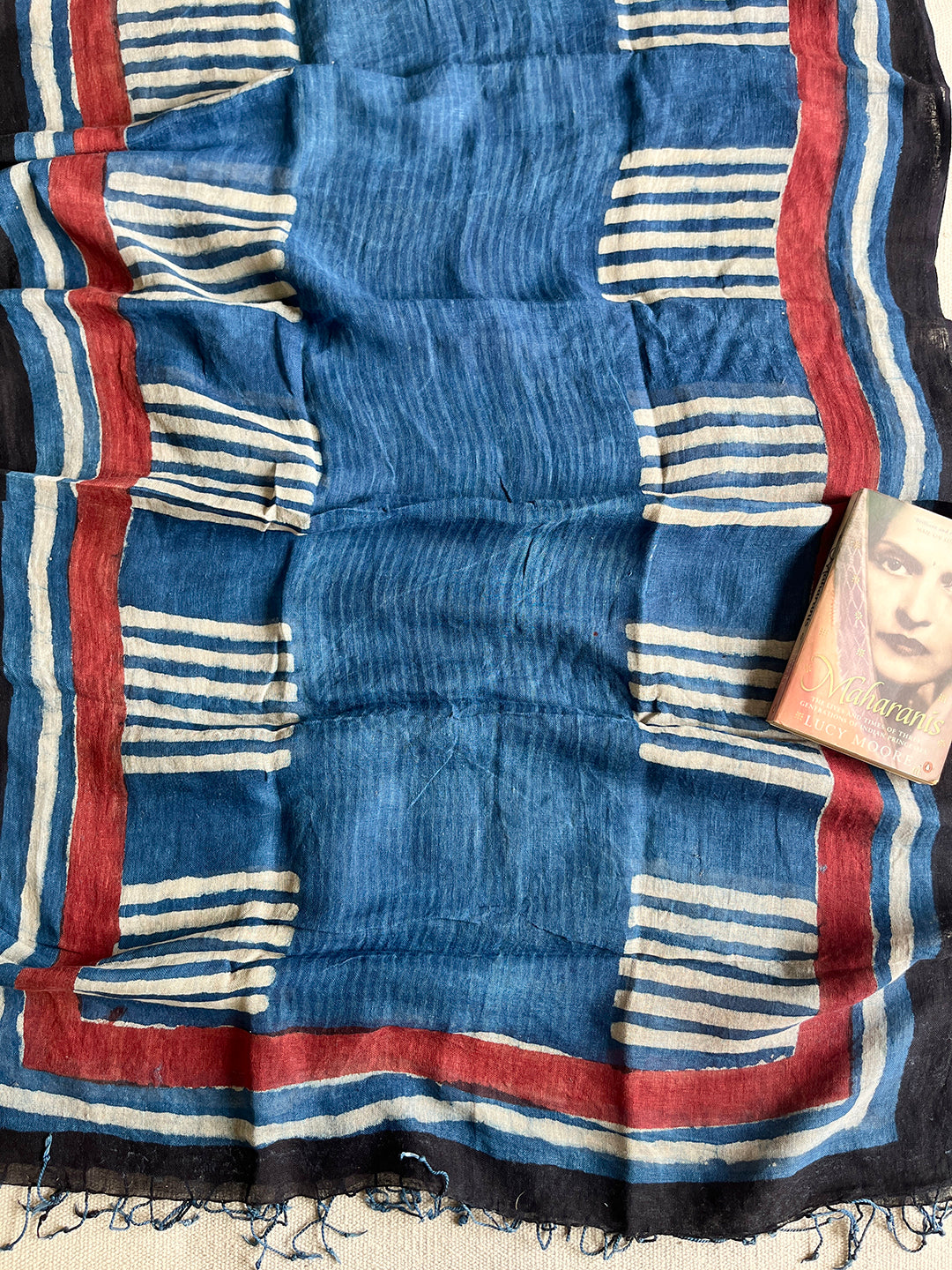 "LAVISHED IN PERFECT GRACE" INDIGO LINEN DUPATTA